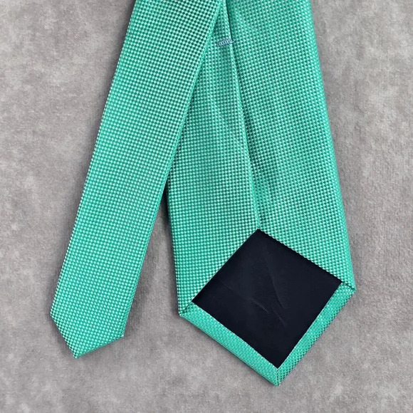 Countess Mara Green Silver Checker Weave Stripe Geometric Men's Neck Tie NWOT - Picture 6 of 6
